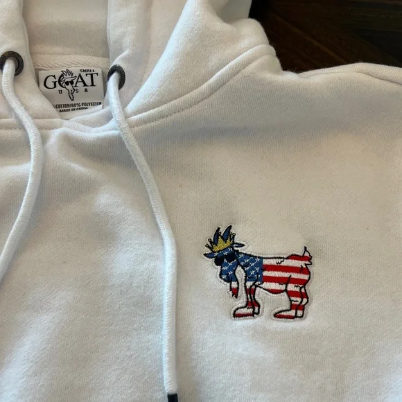 White Mens Hoodie GOAT USA Small - Picture 2 of 5